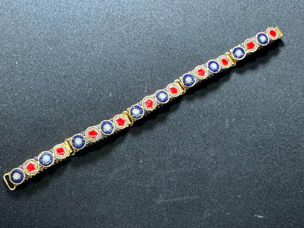 Vintage Italy Micro Mosaic Panel Gold Tone Bracelet 6in